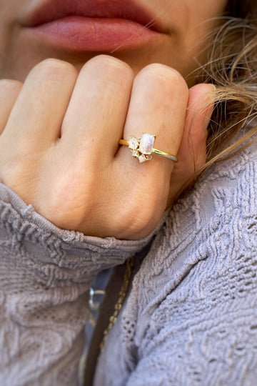 BOUQUET RING- RAINBOW MOONSTONE